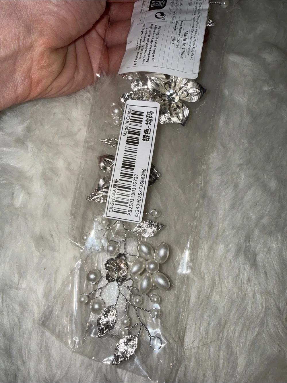 Silver Floral Pearl Accented Women’s Headband or bridal belt